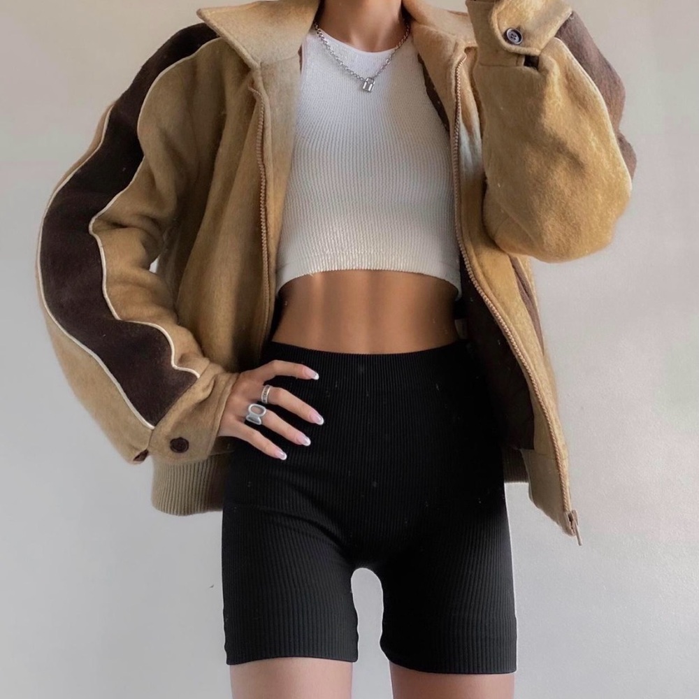 Two-Tone Bomber Jacket in Tan and Brown